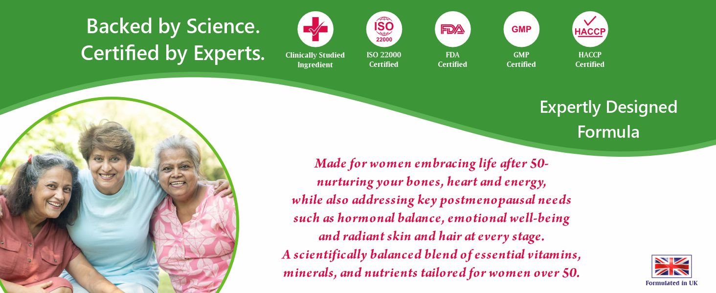 U-VITA Women 50+ Multivitamin | 43 Essential Vitamins, Minerals & Herbal extracts, Pre & Probiotics | Bacopa, Lion's Mane Mushroom Extracts| 30 Veg Tablets | Formulated in the UK
