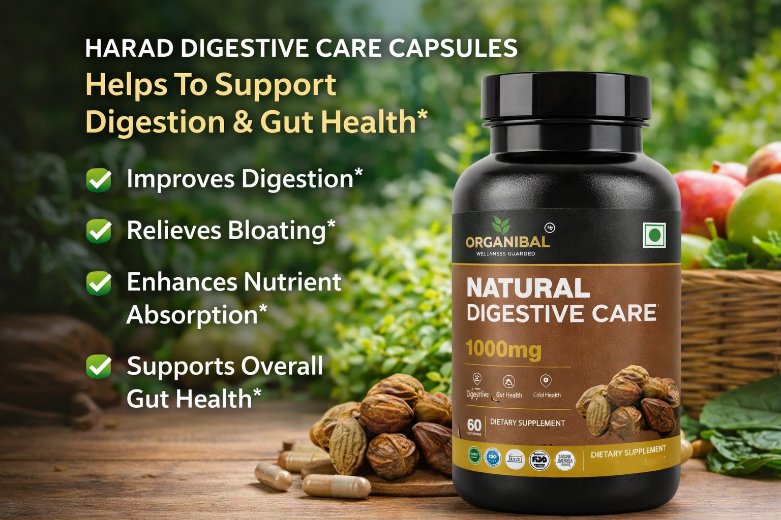 Digestive Care Capsules 1000mg, Herbal Digestive Health Supplement for Gut Health & Digestion, Acidity & Daily Gut Wellness Supplement for Men & Women, 60 Capsules