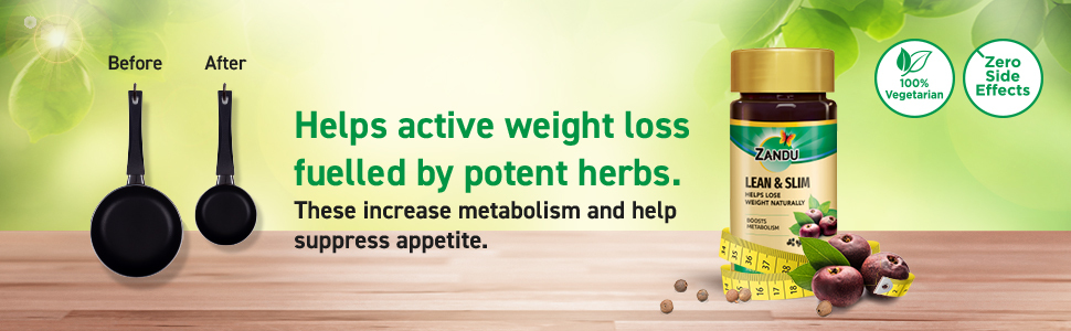 Zandu Lean & Slim | Enriched With The Goodness Of 6 Herbs To Help You In Weight Loss Journey | Acts As A Metabolism Booster & Supports Weight Management, (60 Caps), Pack of 1