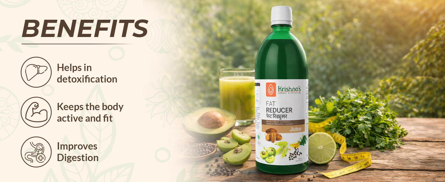 KRISHNA'S HERBAL & AYURVEDA Fat Reducer Juice - 1000 Ml (Pack Of 2), 12 Powerful Herbs For Weight Management, Amla, Harad, Daru Haridra, Sunn Hemp, Aids Metabolism And Digestion