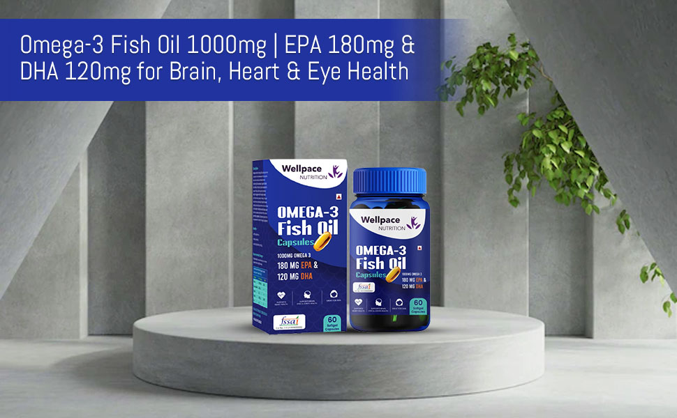 Omega-3 Fish Oil 1000mg | EPA 180mg & DHA 120mg for Brain, Heart & Eye Health (60 Capsules)