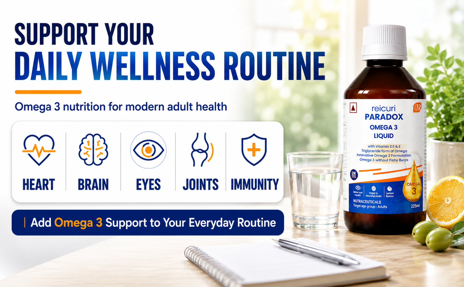 Omega Liquid | Pure Icelandic Salmon Fish Oil | 1195mg Omega-3 EPA 678mg DHA 430mg + Vitamin D3 | Patented High-Absorption Triglyceride Form | No Fishy Burp | Heart, Brain & Joint Health