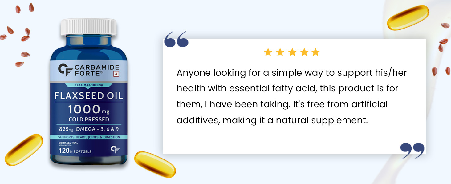 Carbamide Forte Cold Pressed Flaxseed Oil Omega 3 6 9 Capsules (1000mg) for Men and Women | Omega 3 Supplement | Omega 369 | Flaxseed Oil Omega3 Capsule | Omega Fatty Acid - 120 Capsules