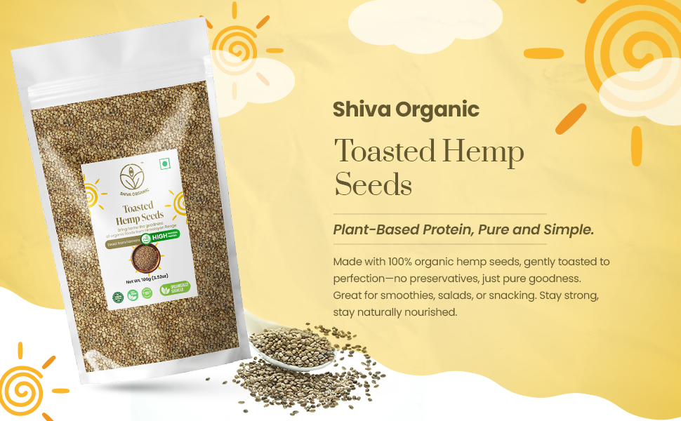 Shiva Organic Toasted Hemp seeds - 100g | 10g Protein per Serving | 10g Omegas 3 & 6 per Serving