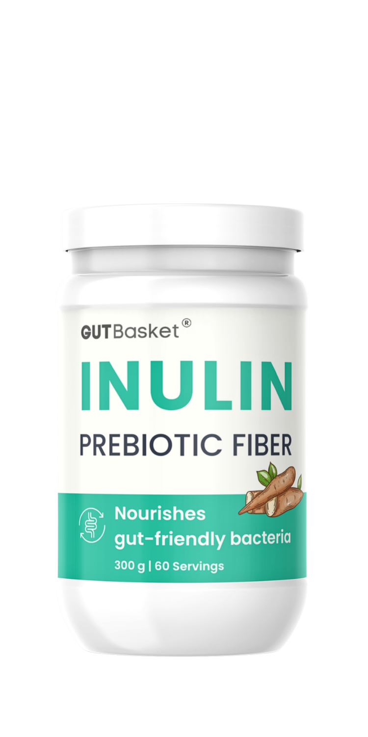 Gutbasket Pure Inulin Powder (300g) - Prebiotic Fiber for Gut Health & Digestive Wellness - Vegan, Non-GMO, Gluten-Free - Perfect for Smoothies, Coffee, and Baking