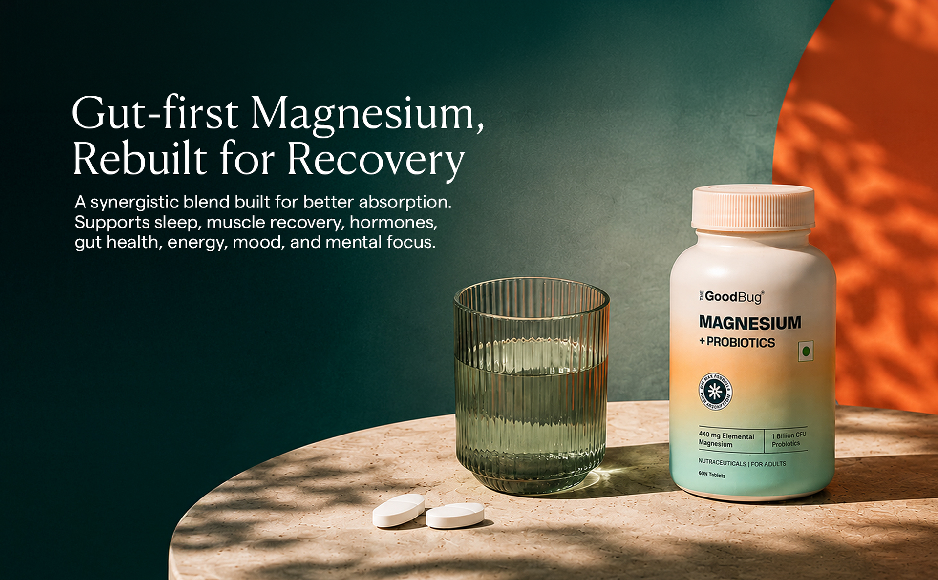 The Good Bug Magnesium Bisglycinate Tablets with Probiotics | 440mg Elemental Magnesium | Highly Bioavailable Form | Supports Muscle Recovery, Deep Sleep & Gut Health | 60 Tablets