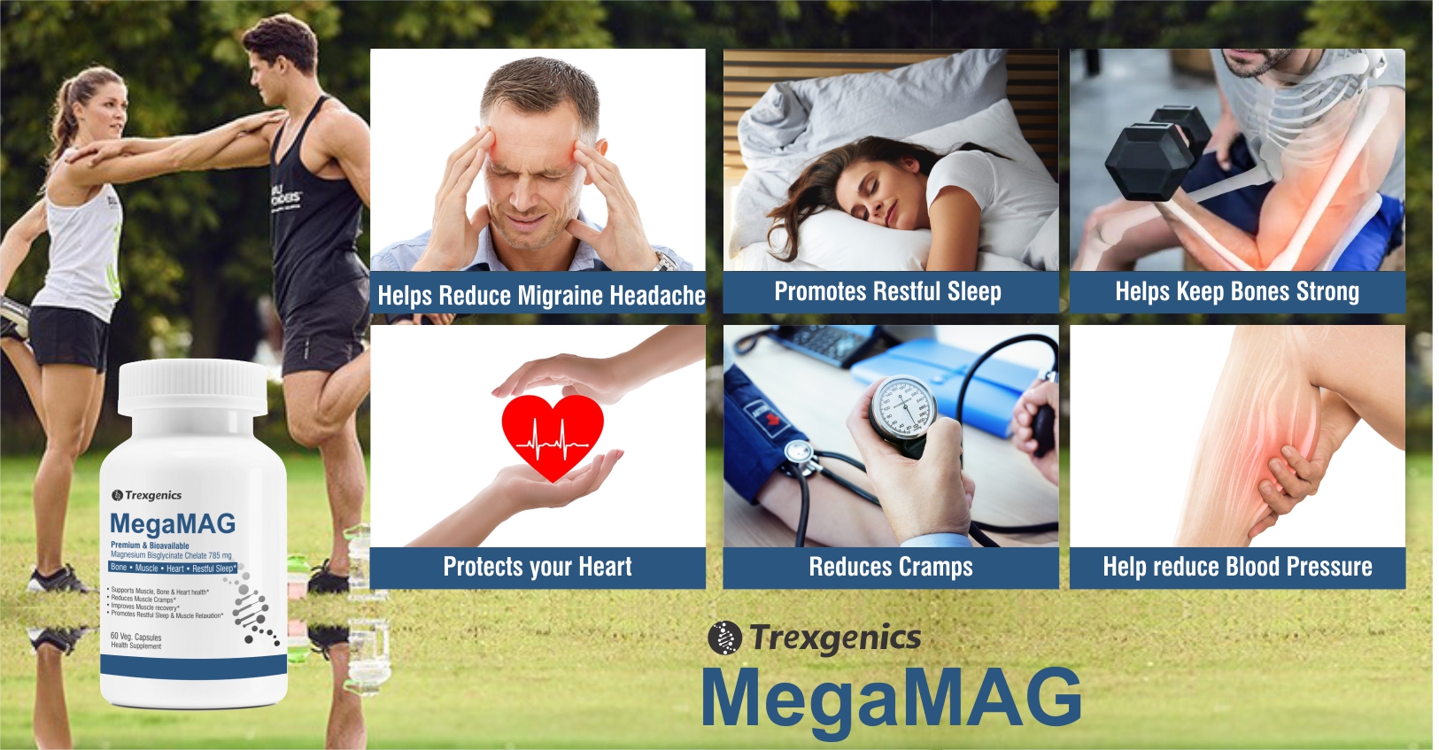Trexgenics MegaMAG 785mg Magnesium Bisglycinate - Most Bioavailable Magnesium for Sleep, Muscle, Bone & Heart Support (60 Veg. Capsules) (Pack of 1)