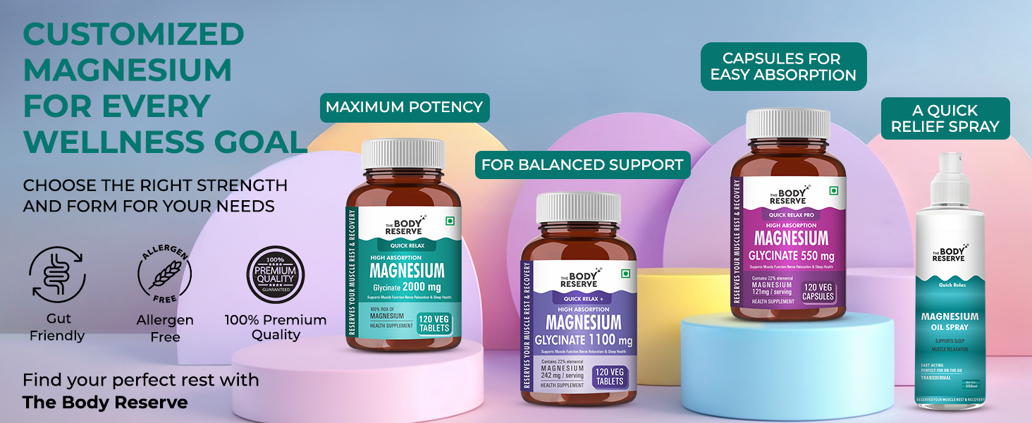 The Body Reserve Magnesium Glycinate Supplement | 2000mg Per Serving High-Absorption Chelated Form | Magnesium Supplement for Muscle & Nerve Relaxation | Sleeping Tablets for Deep Sleep | For Men & Women | 120 Veg Tablets