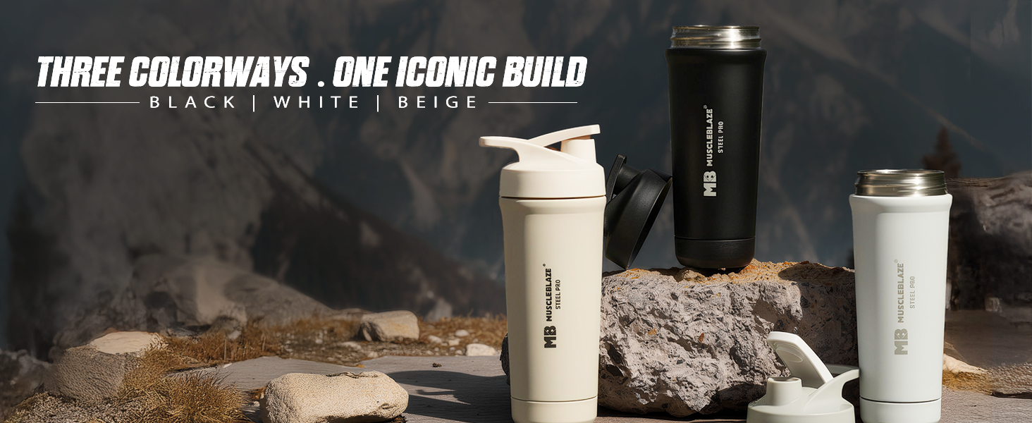 MuscleBlaze Stainless Steel Gym Shaker Pro, Beige, 700ml