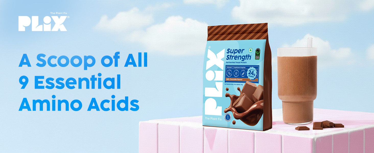 PLIX THE PLANT FIX Super Strength Fermented Yeast Protein- 1 kg | Easy to Digest | 24g Protein/Serve | PDCAAS of 1 | 5.3 - BCAA | Milk Chocolate Flavour