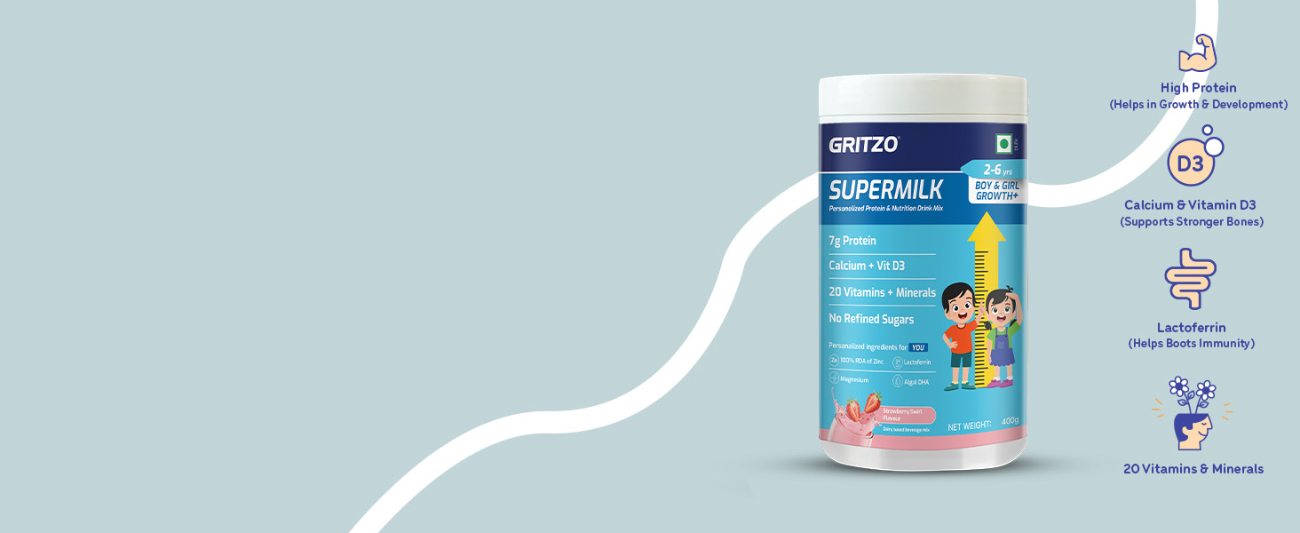 Gritzo SuperMilk Growth+ (2-6y Kids), Strawberry Swirl, 400g