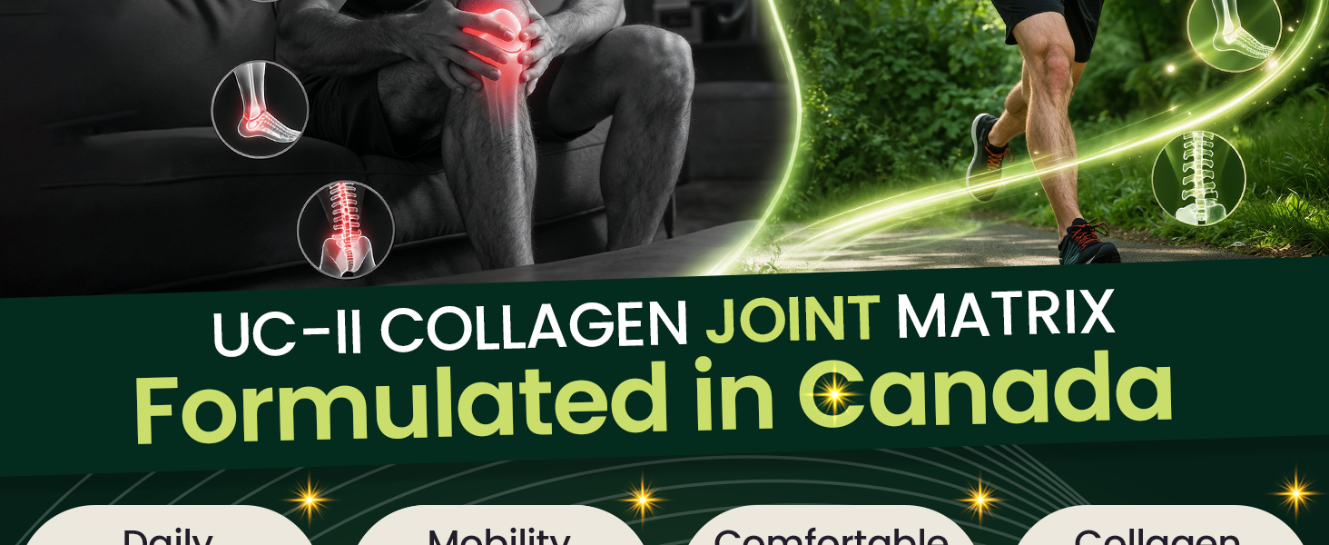 UC-II Collagen Joint Matrix Formulated in Canada | Undenatured Type II Collagen 40mg with Rosehip, Boswellia, Cissus & Hyaluronic Acid | Joint Strength, Flexibility & Mobility Support, 30 Tablets