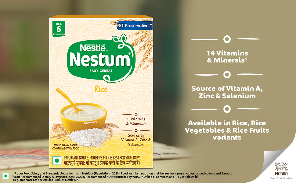 NESTUM Baby Cereal Rice | No Milk, No Preservatives | 6 to 24 months, 325g