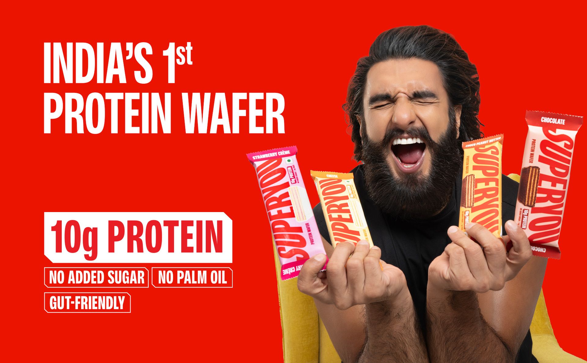 SuperYou 10g Protein Wafer Bar | Strawberry Crème | 10g Protein | Pack of 10 | Made with Atta & Jowar | No Added Sugar | No Trans Fat | No Palm Oil | Fermented Yeast Protein | Energy Bar | 3g Fiber | 100% Vegetarian