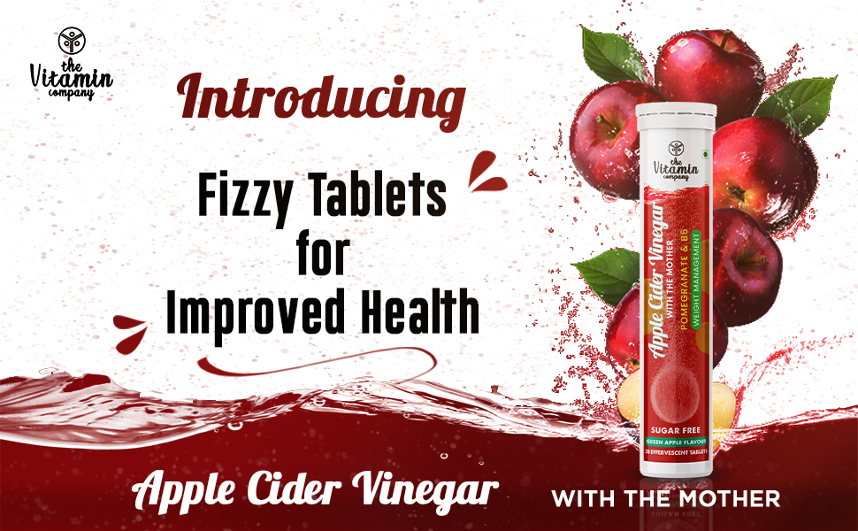 Apple Cider Vinegar with Mother Effervescent Tablets with Vitamin B6, For Weight Management, Green Apple Flavour (Pack of 1, 20 Tablets)