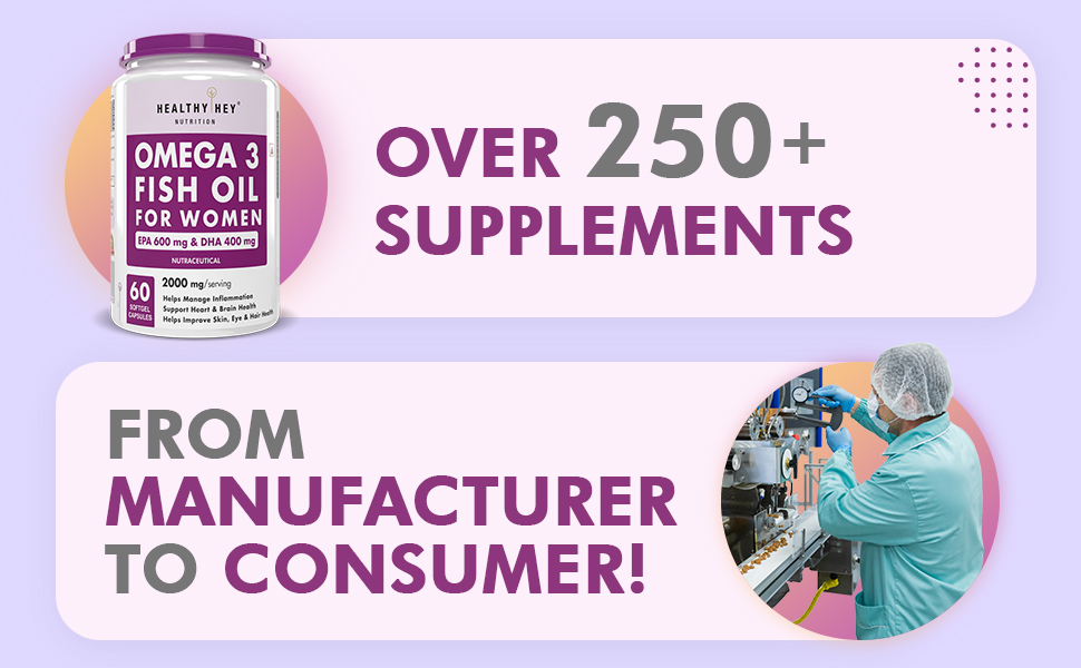 HealthyHey Nutrition Omega 3 Fish Oil for Women - 2000 Mg/serving - 60 Softgel Capsules (600 EPA & 400 DHA)