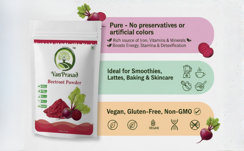 Beetroot Powder Natural No Additives Rich in Iron, Antioxidants & Nitrates Perfect for Smoothies, Juices, Baking & Skincare Nutritional Supplement (1 Kg)