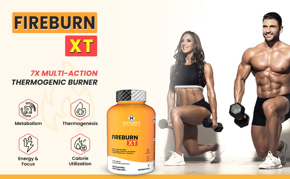 NATURYZ FIREBURN XT Advanced 7X Multi-Action Thermogenic Burner for Men & Women | Clinically researched ingredients Green Tea Extract, Capsimax®, Chromium, Caffeine, L-Theanine & Black Pepper | Supports Metabolism, Thermogenesis, Appetite Control & Energy | Weight Management Formula | 30 Veg Capsules
