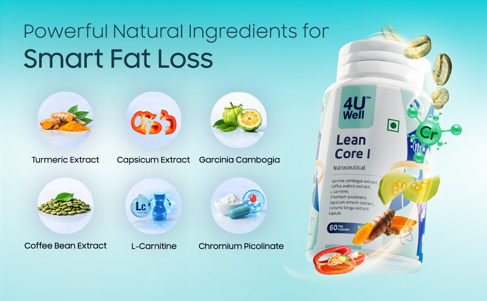 4UWell Lean Core I Fat Burner Supplement for Men & Women | Weight Loss Support Capsules | Boosts Metabolism, Energy & Fat Burning | Natural Ingredients | Gym & Fitness Support | 60 Capsules