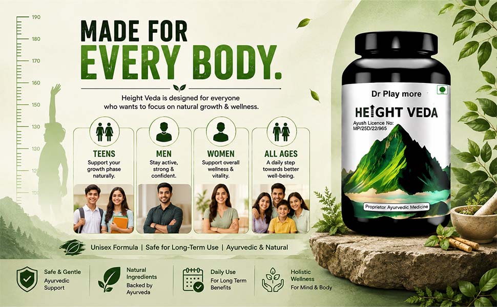 Height Veda Capsules for Boys, Girls, Men & Women | Ayurvedic Height Booster for Teens & Adults | Increase Height Naturally | 60 Veg Capsules