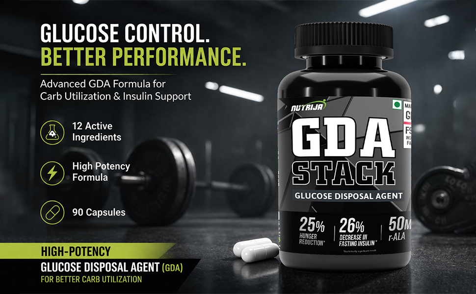 NutriJa GDA Stack | Berberine HCL 98% Standardized, Chromium, ALA, Botanicals and Enzyme |12 Ingredient Blend- 90 Capsules