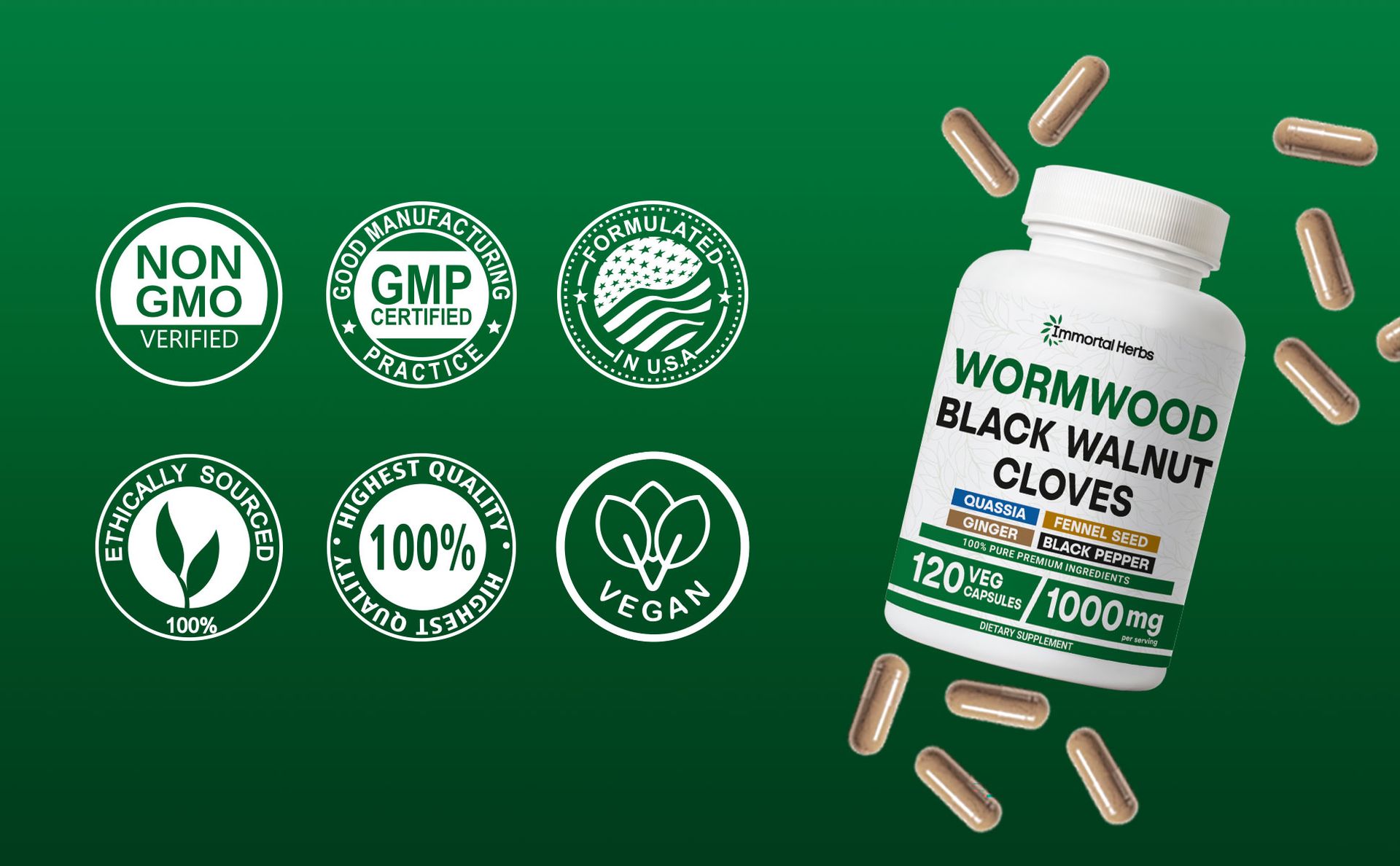 Wormwood Black Walnut Clove Cleanse Extract, 7-in-1 Complex, 120 Pills, Herbal Supplement for Adults, Vegan, Non-GMO & Gluten Free Sweet Wormwood Capsules