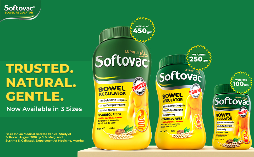Softovac Isabgol Fiber Plus+ Natural Actives 250g | Psyllium Husk | Complete Relief from Constipation | Gentle on Stomach, Boosts Gut Health - Natural Bowel Regulator for Adults