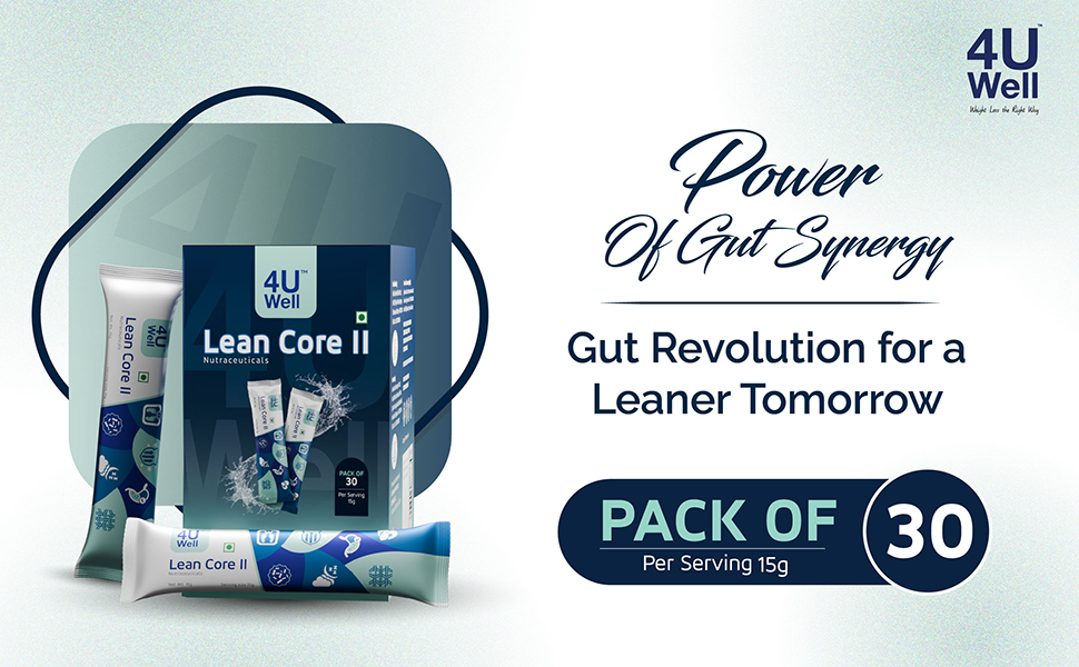 4UWell Lean Core II | Gut Health & Digestion Support | Prebiotic Inulin Fiber Supplement | Nutraceutical Digestive Health | Gluten Free, Dairy Free, Egg Free - 30 Sachets (15g Each)