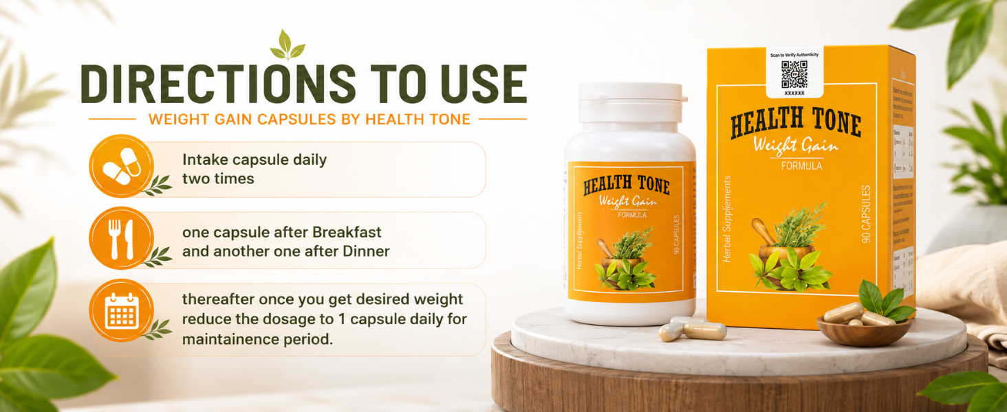Health Tone Herbal Nutrition Capsules | Enriched with Ashwagandha, Licorice & Antioxidant Herbs | Supports Healthy Body Mass | 90 Capsules