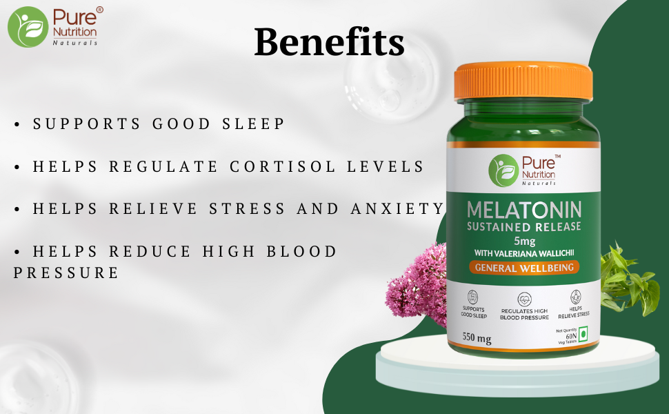Pure Nutrition Melatonin 5mg Sleep Tablets – Sleeping Pills | Sleep Supplement for Men & Women with L theanine, Tagar & Vitamin B6 for Deep Sleep, Restful Nights, and Effective Sleep Dose – 60 Veg Tablets
