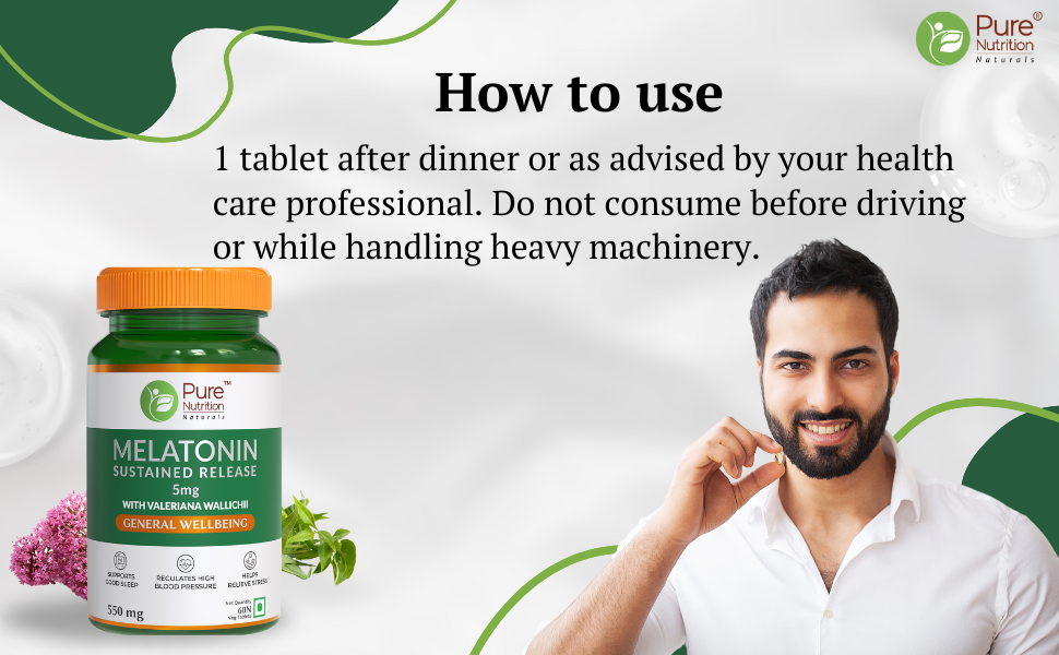 Pure Nutrition Melatonin 5mg Sleep Tablets – Sleeping Pills | Sleep Supplement for Men & Women with L theanine, Tagar & Vitamin B6 for Deep Sleep, Restful Nights, and Effective Sleep Dose – 60 Veg Tablets