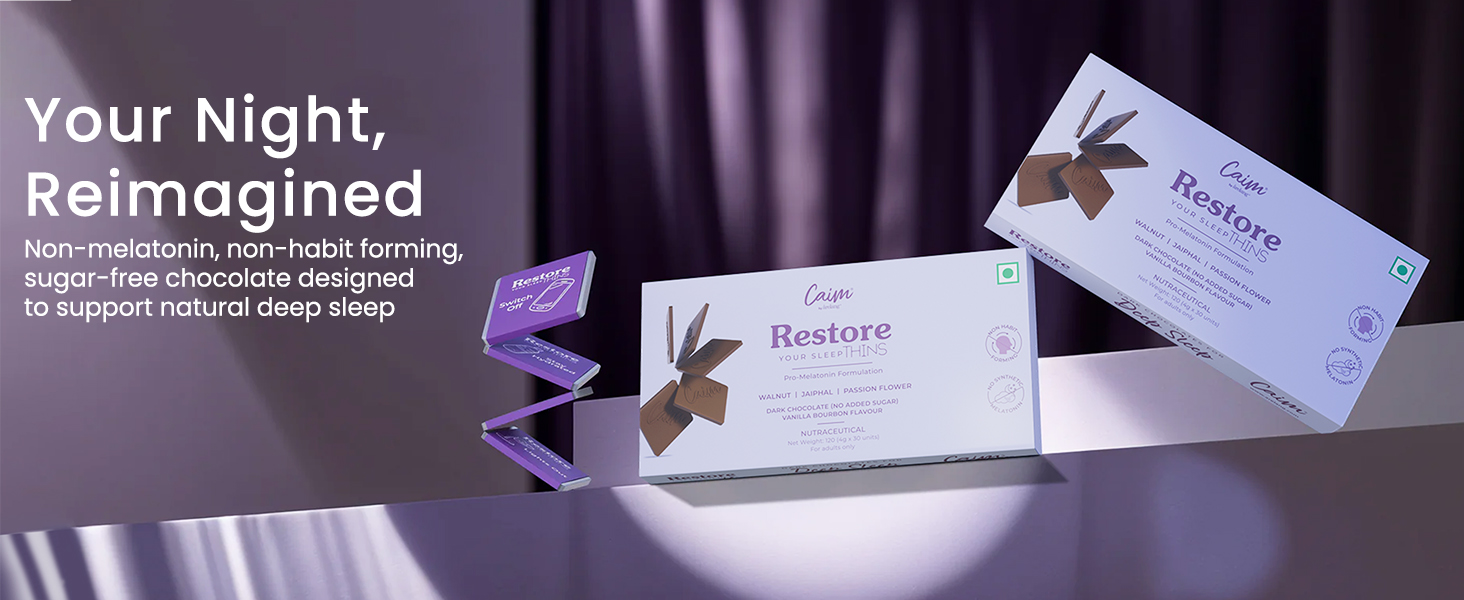 Restore Your Sleep | Dark Chocolate for Deep Sleep | No Added Melatonin | Natural Sleep Aid | Caim by årelang | Non-Habit Forming & Vegan | 30 Pieces (120g)