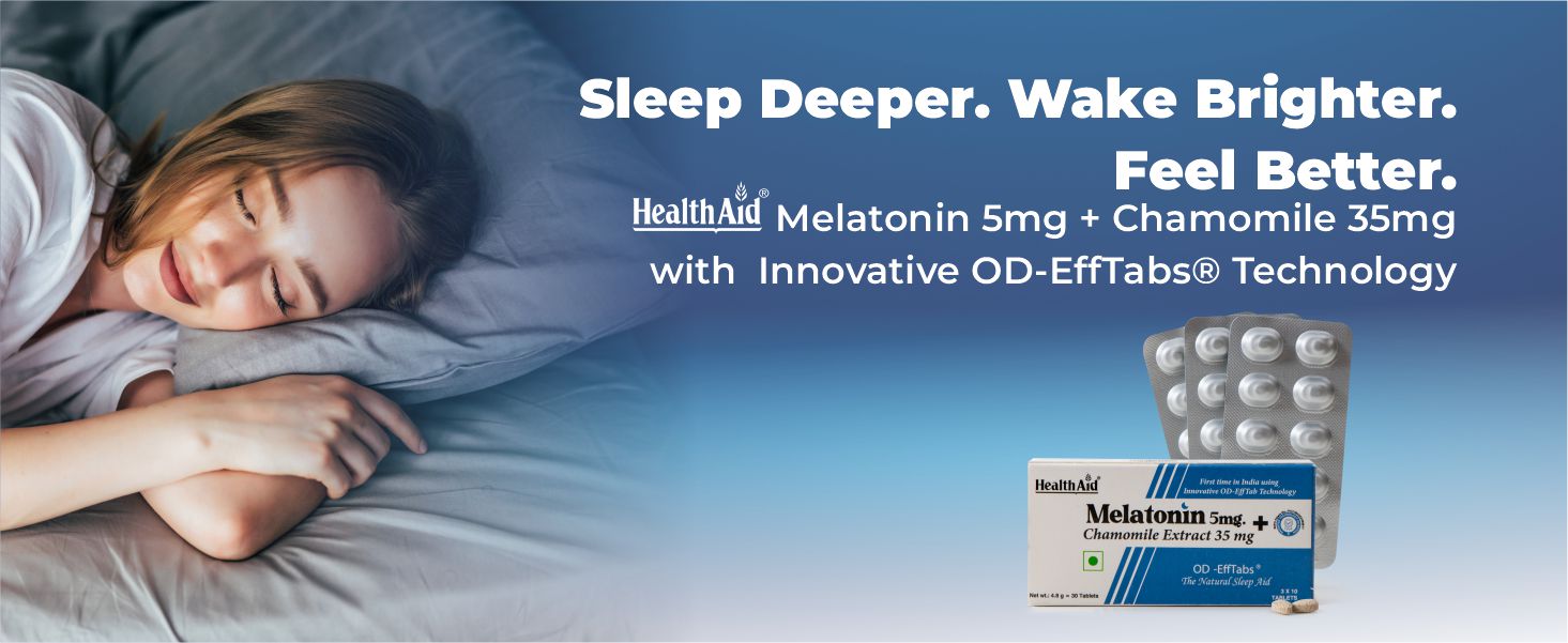 HealthAid Melatonin 5mg + Chamomile 35mg | Supplement to Support Relaxation, Restful Sleep & Immune Health | Non-Habit Forming | 30 Tablets (Pack of 1)