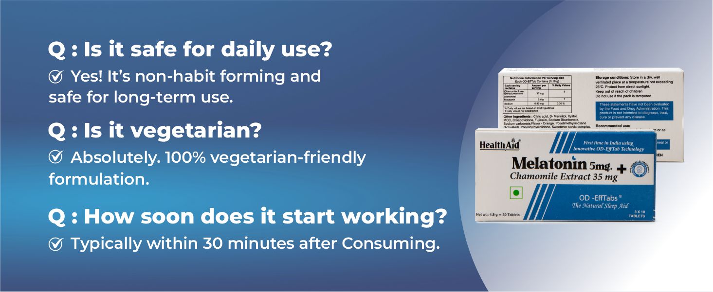 HealthAid Melatonin 5mg + Chamomile 35mg | Supplement to Support Relaxation, Restful Sleep & Immune Health | Non-Habit Forming | 30 Tablets (Pack of 1)