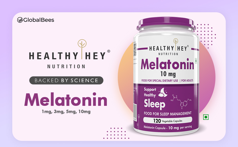 HealthyHey Nutrition Melatonin 10mg, Pack of 120 vegetable capsules - Promotes Sleep and Relaxation (10mg)