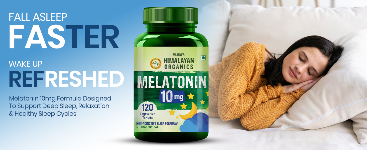 Vlado's Himalayan Organics Melatonin 10mg Sleep Tablets – Sleeping Pills - Melatonin for Deep Sleep, Restful Nights, and Effective Sleep DoseI Non-Habit Forming | for Women & Men – 120 Tablets