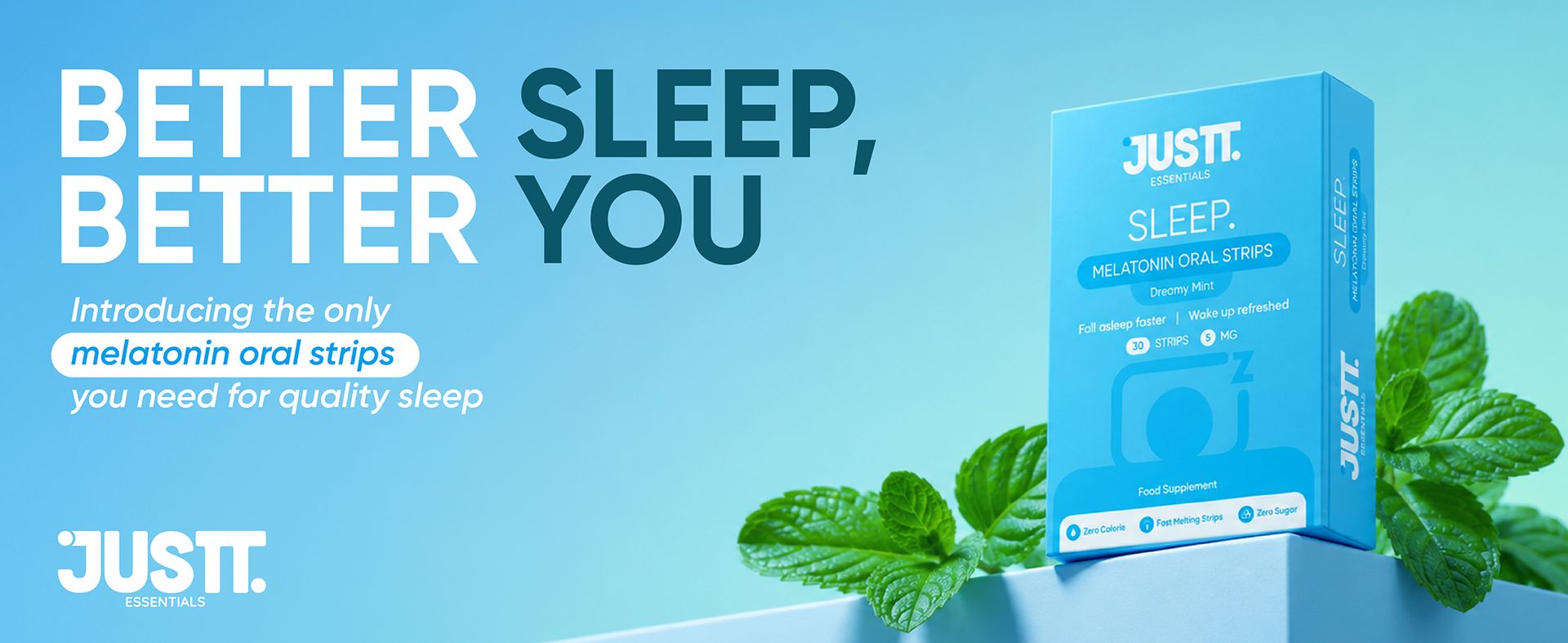 JUSTT ESSENTIALS Sleep Melatonin Oral Strips | Melts Into Restful Sleep | Dreamy Mint Flavour | 5mg | Bedtime Wellness | Vegan Sugar Free | 30 Strips