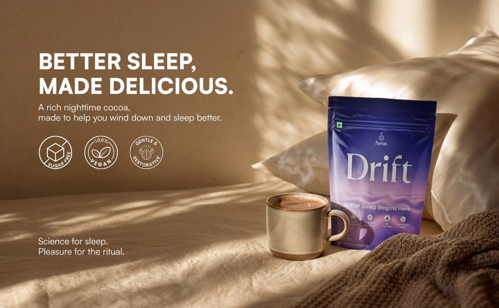 Aarus Drift Sleep Enhancing Cocoa Drink Mix | 3 Servings Trial Pack | Monocarton | Magnesium Bisglycinate | Glycine & Reishi Mushroom | Melatonin | Relaxation & Sleep Support | No Added Sugar | Vegan Sleep Aid Drink