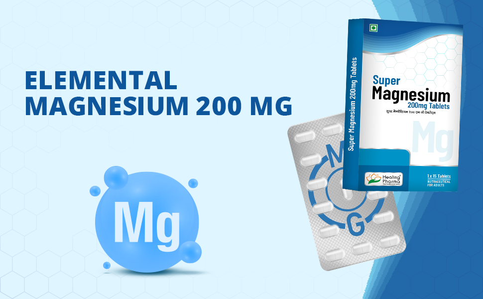 Healing Pharma - Super Magnesium 200mg Tablet – Health Supplement for Adults – Supports Nervous System, Relaxation & Quality Sleep – 15 Tablets