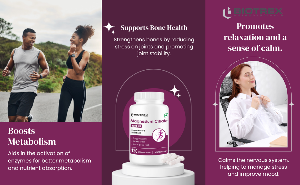 Biotrex Nutraceuticals Magnesium Citrate Supplement, Supports Bone & Sleep Health - 120 Vegetarian Capsules
