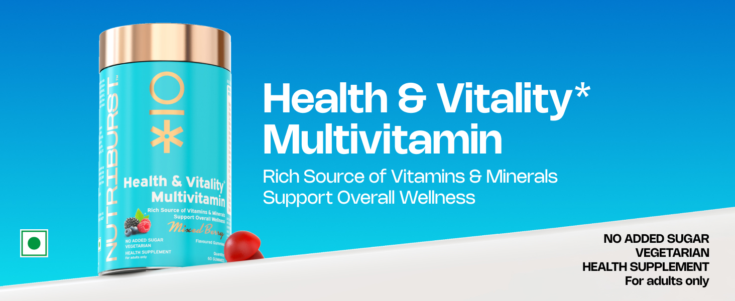 Nutriburst Multivitamin Gummies for Men and Women | Boosts Immunity, Energy & Overall Wellness | Vitamins A, B, C, D, E & Biotin | No Added Sugar | Health & Vitality | Mixed Berry Flavor | 100% Vegetarian | 60 Gummies
