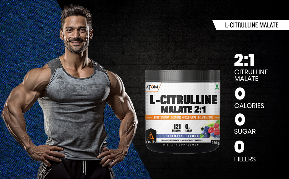 AS-IT-IS Nutrition ATOM L-Citrulline Malate Powder 2000mg, Boosts Nitric acid & Muscle recovery, Supports Endurance & Muscle Pump, Pre-Workout Supplement Men & Women, 100gm, 48 serves, Blue Razz