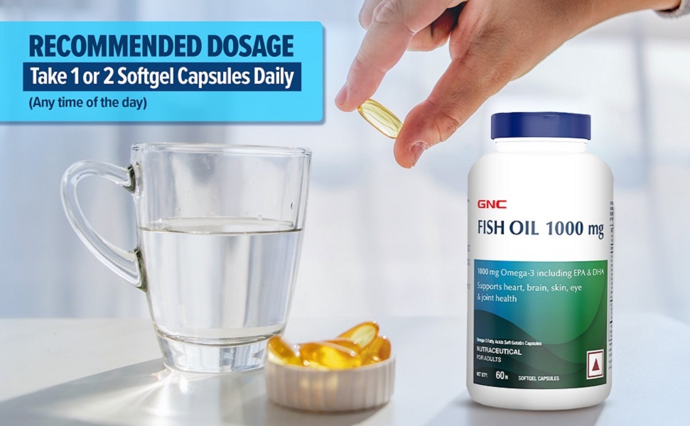 GNC Fish Oil 1000mg Omega-3 with 180mg EPA & 120mg DHA | 60 Softgels | For Heart, Brain, Joint & Vision Support | Ultra-Pure, & Enteric-Coated for No Fishy Aftertaste | USA Formulated