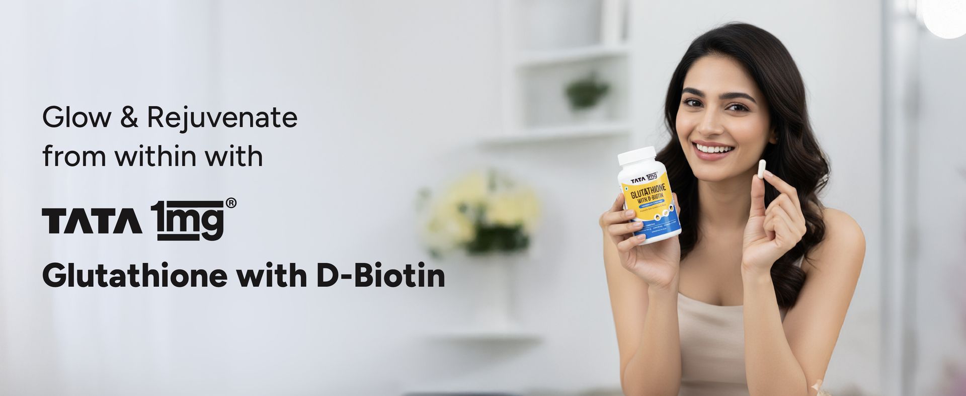 TATA 1MG Glutathione Advanced Capsule with Vitamin C E Biotin Grape Seed Extract For Skin Glow Hydration Radiance Pack of 30 Tablets