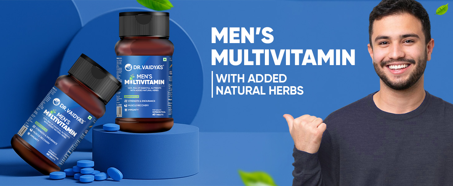 Dr. Vaidya’s Men’s Multivitamin Tablet | Natural Multivitamin for Men Enriched with Ayurvedic Herbs | Goodness of Vitamin C tablets, Vitamin D, Calcium, Vitamin D3, and Magnesium Supplement | 60 Tablets (Pack of 1)