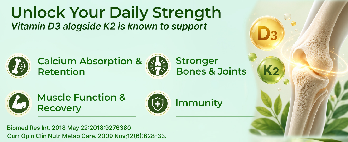 INLIFE Vitamin D3 600 IU K2 MK7 55mcg, Plant Based Lichen, 60 Veg Capsules