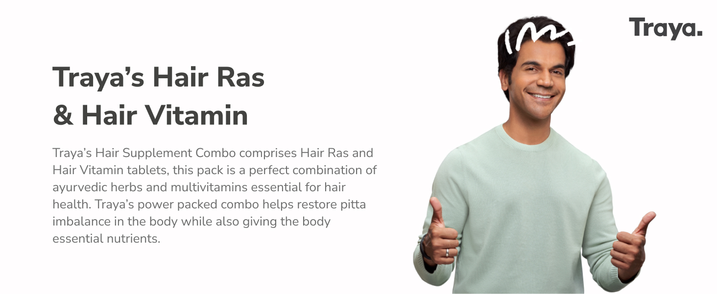 Traya Hair Growth Supplements Combo, Hair Ras (120 Tablets) + Hair Vitamins (30 Capsules) | 12 mcg Biotin & Ashwagandha Tablets for Healthy Hair