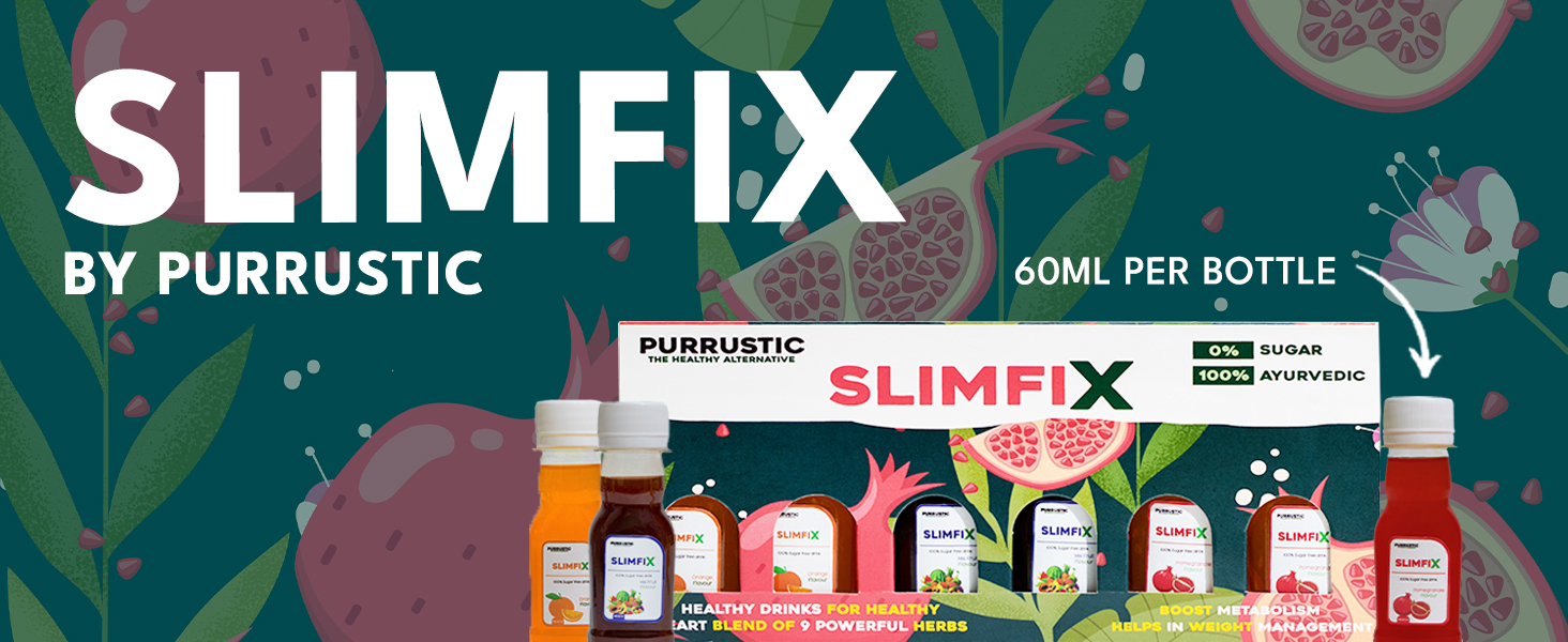 SLIMFIX - Natural Weight Loss Through 9 Ayurvedic Herbs, Control Metabolism and Digestion, Natural Juice from Triphala, Turmeric & Dandelion, No Added Sugar (6 Bottles, 6 Day, 60ML Each)