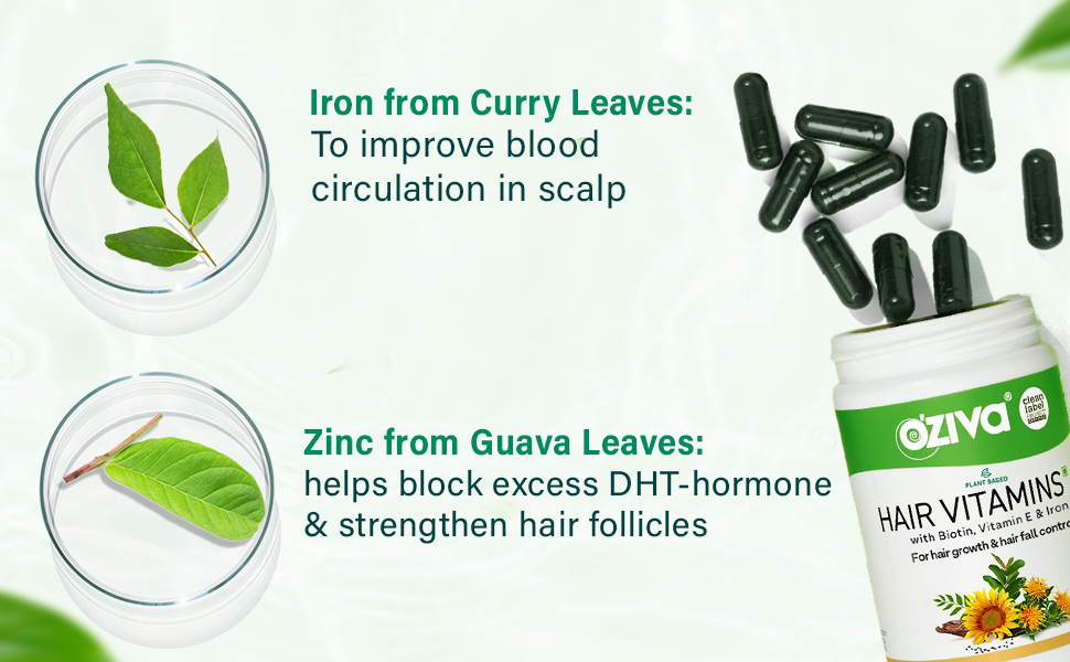 OZiva Hair Vitamins, Hair Growth, Hair Fall Control Supplements,120 capsule
