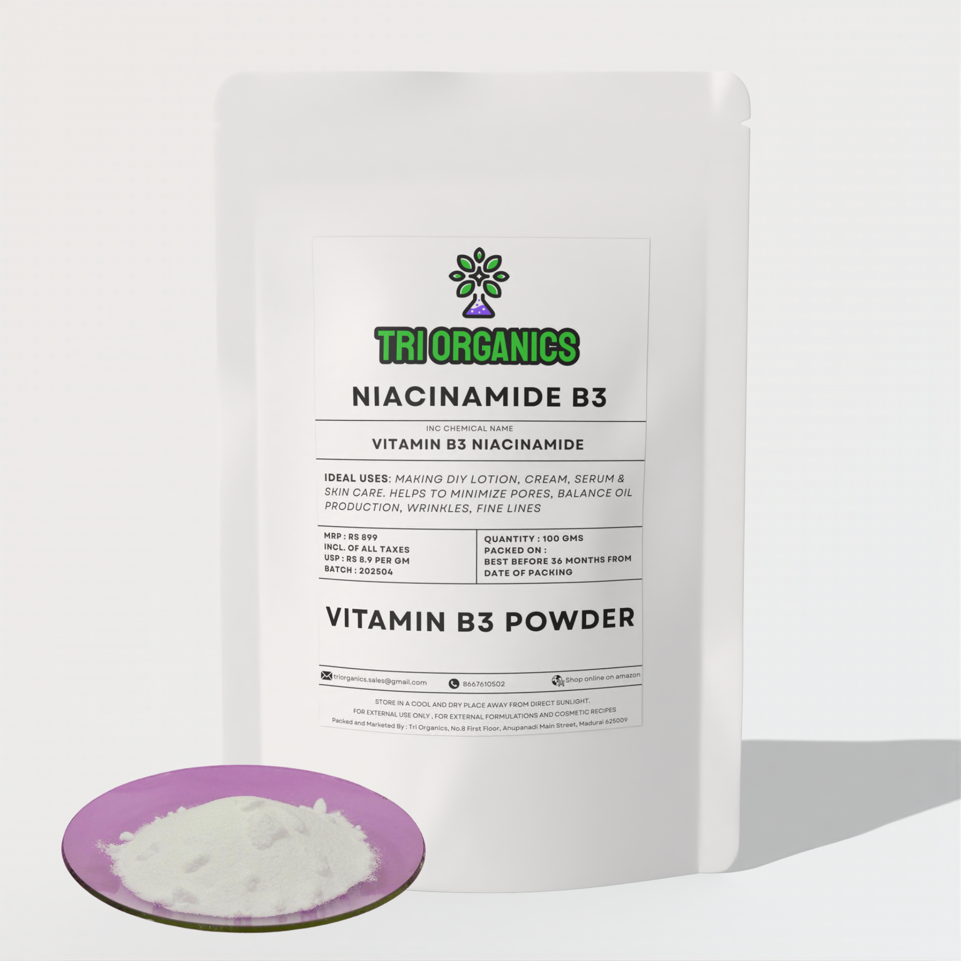 Niacinamide Powder (Vitamin B3) | Cosmetic Grade, Water Soluble | For DIY Skincare, Serums & Creams | Helps Reduce Dark Spots, Oil & Pores